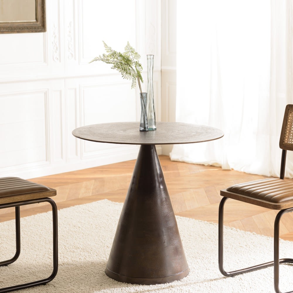 Table ronde 80cm alu couleur laiton pied conique