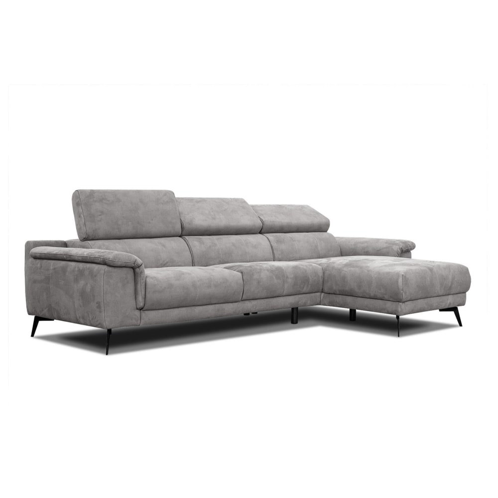 Canapé d’angle 4 places avec appuie-tête réglables, gris