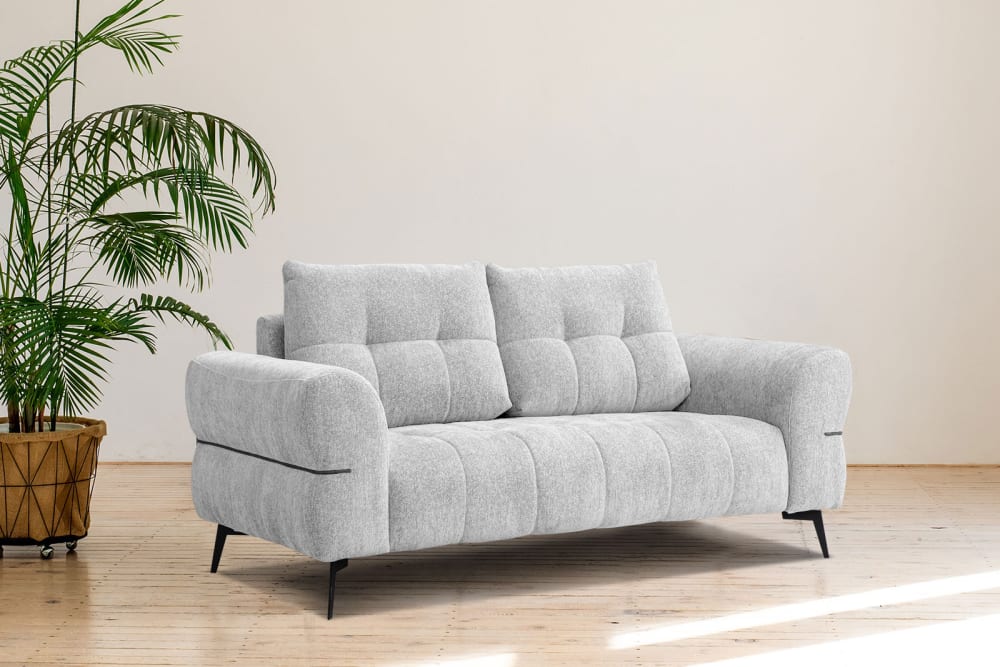 Wozimo 3-Sitzer Sofa in Stoff, hellgrau style industrial - Holz