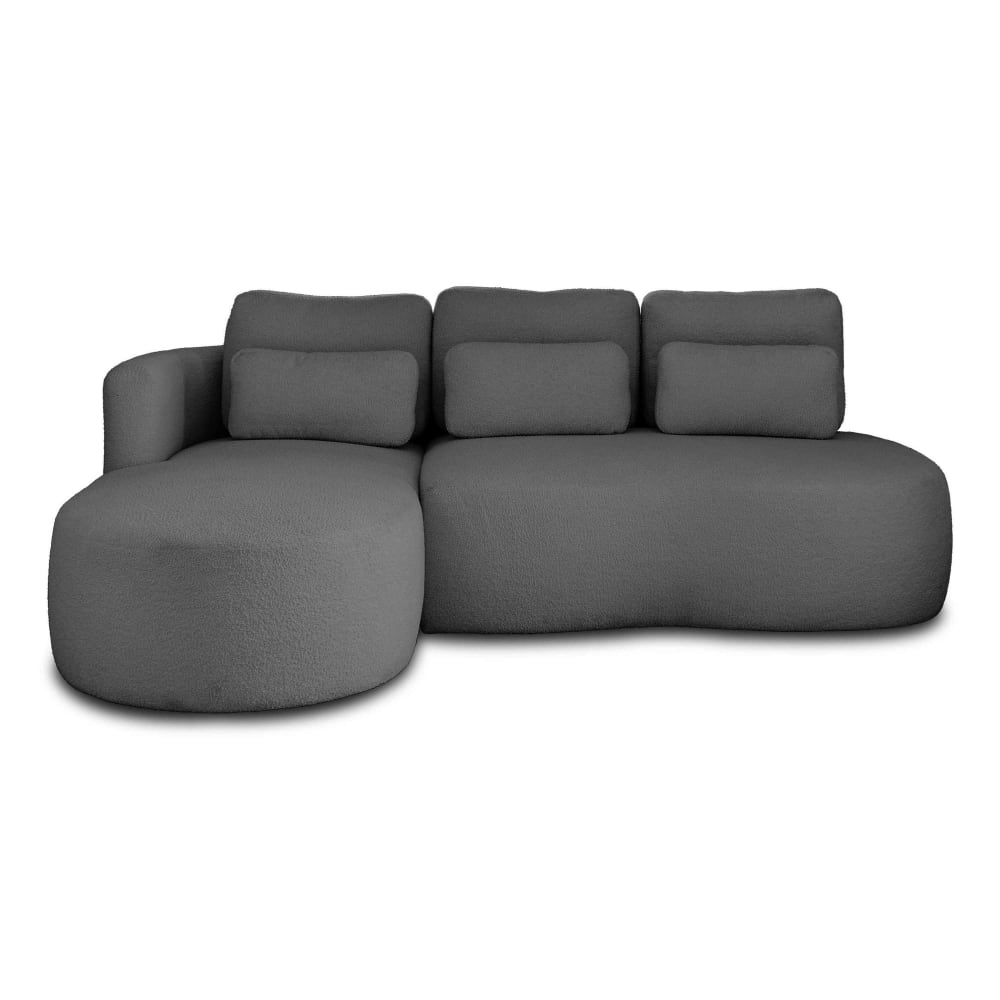 Canapé d'angle gauche convertible 4 places en tissu bouclette gris