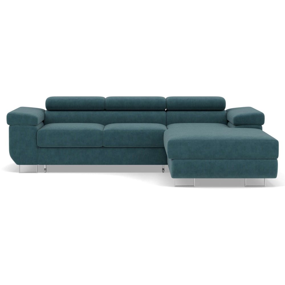 Canapé d'angle droit convertible 6 places en velours côtelé bleu