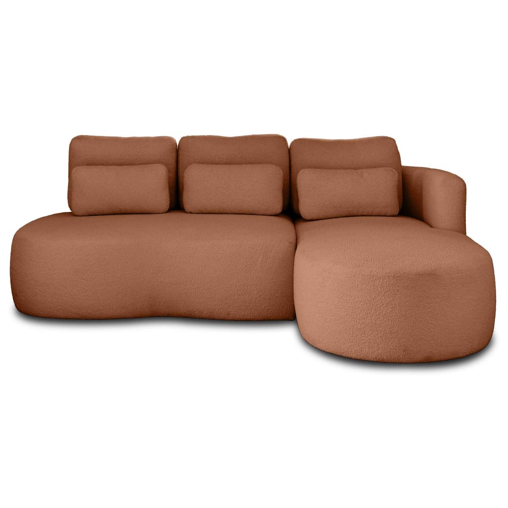 Canapé d'angle droit convertible 4 places en tissu bouclette rouille