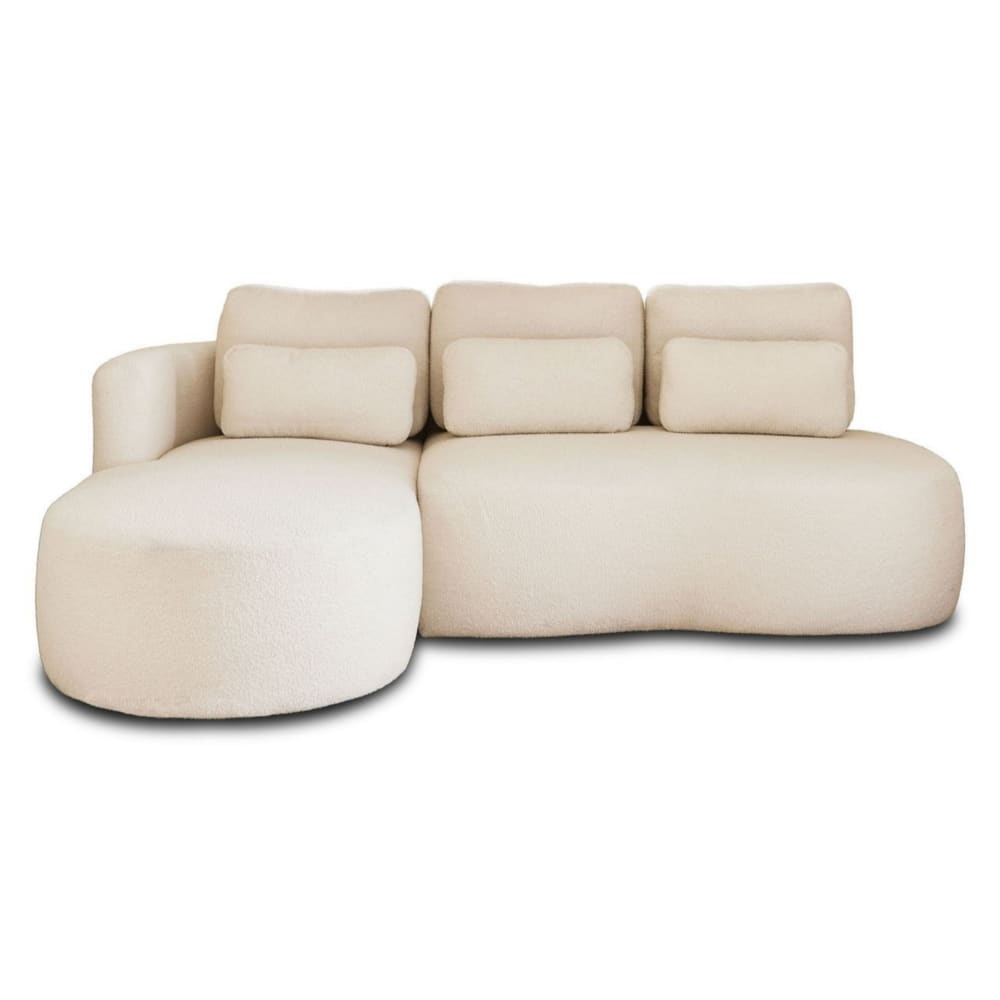 Canapé d'angle gauche convertible 4 places en tissu bouclette beige