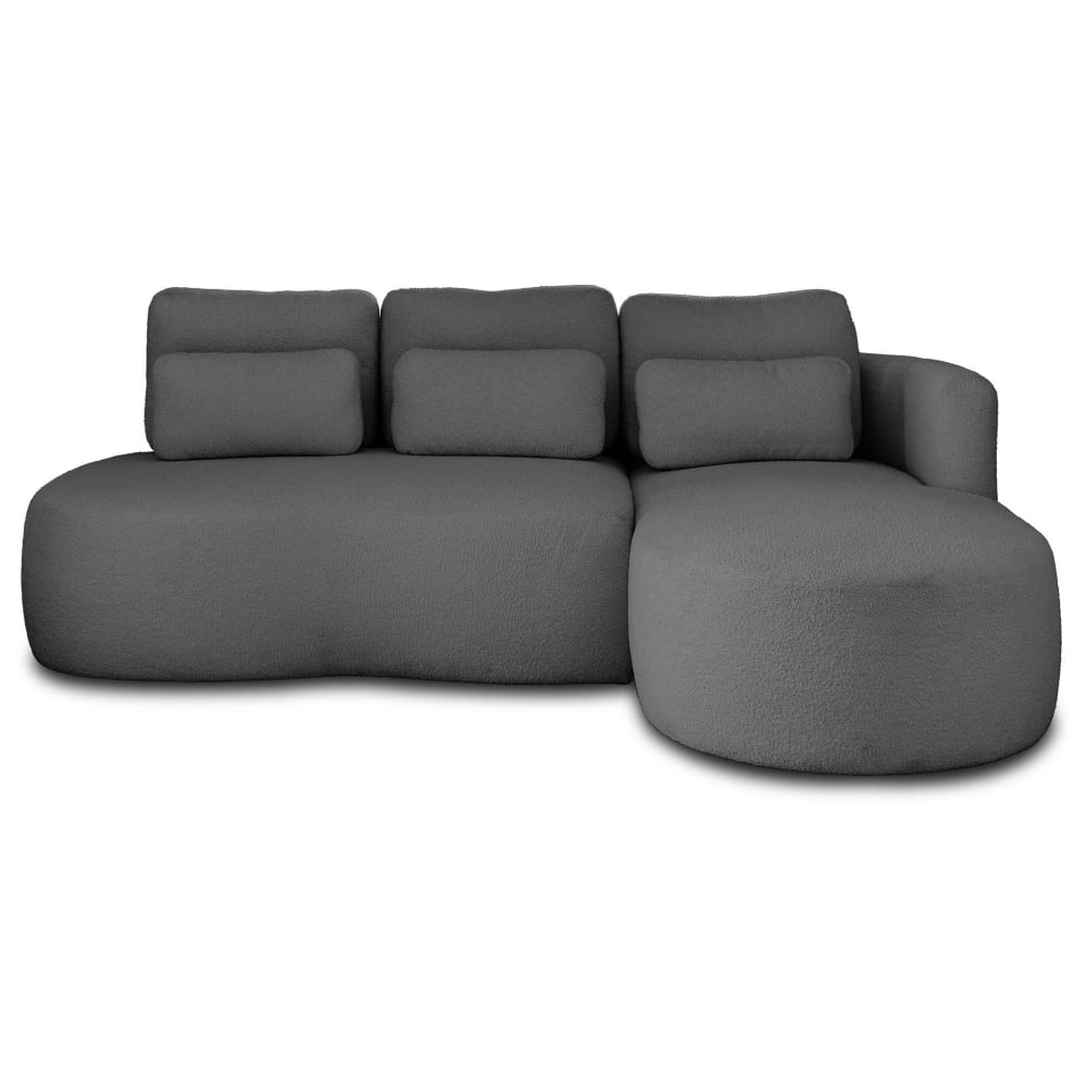Canapé d'angle droit convertible 4 places en tissu bouclette gris