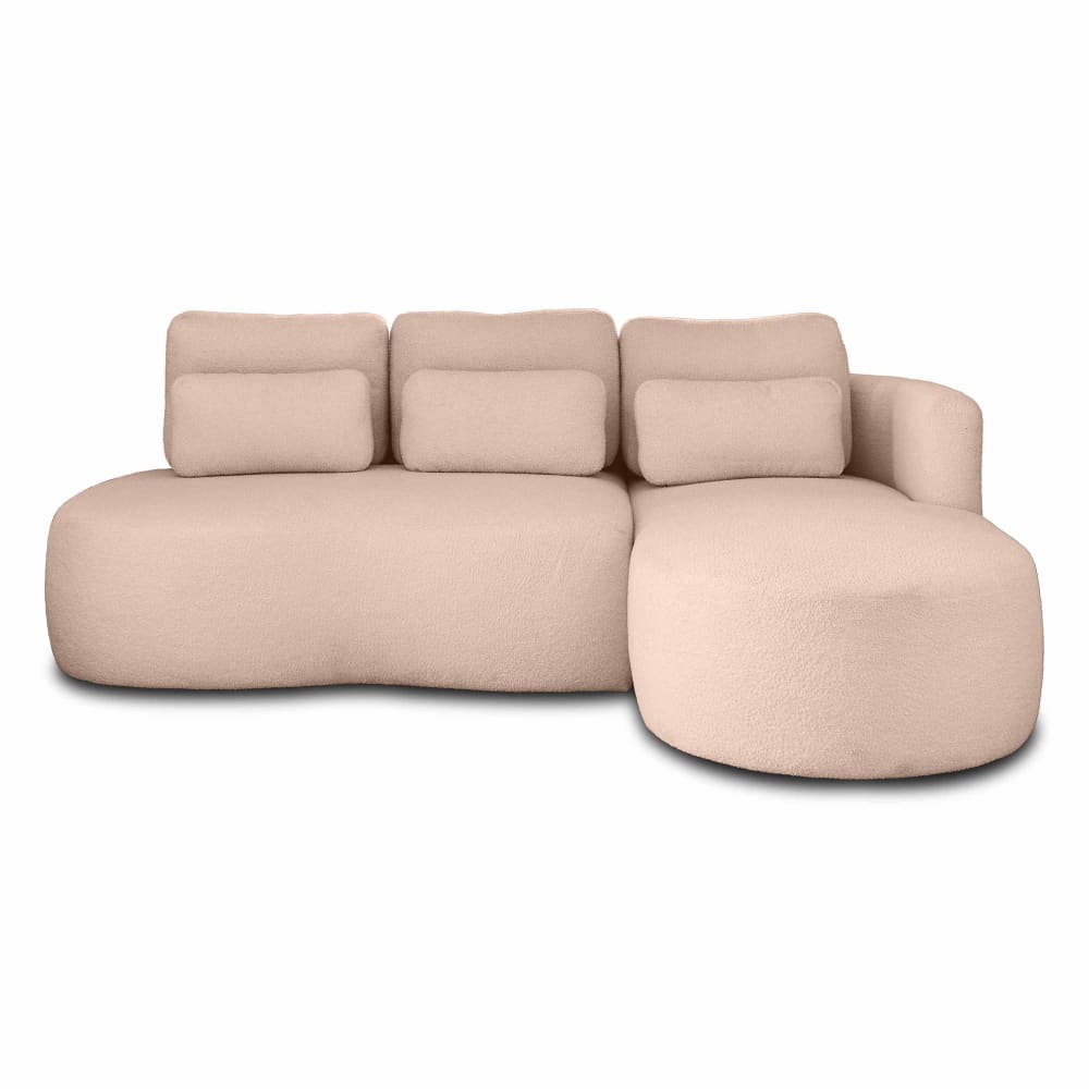 Canapé d'angle droit convertible 4 places en tissu bouclette rose