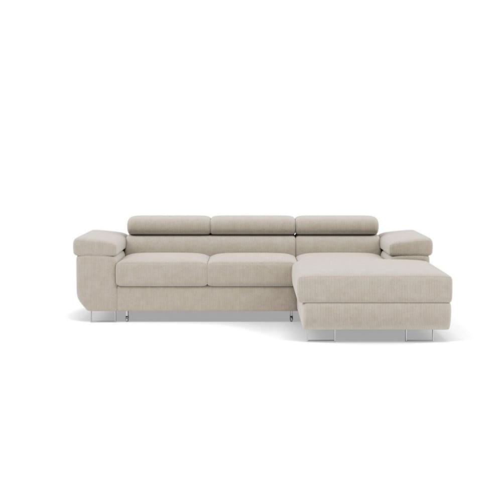 Canapé d'angle droit convertible 6 places en velours côtelé beige