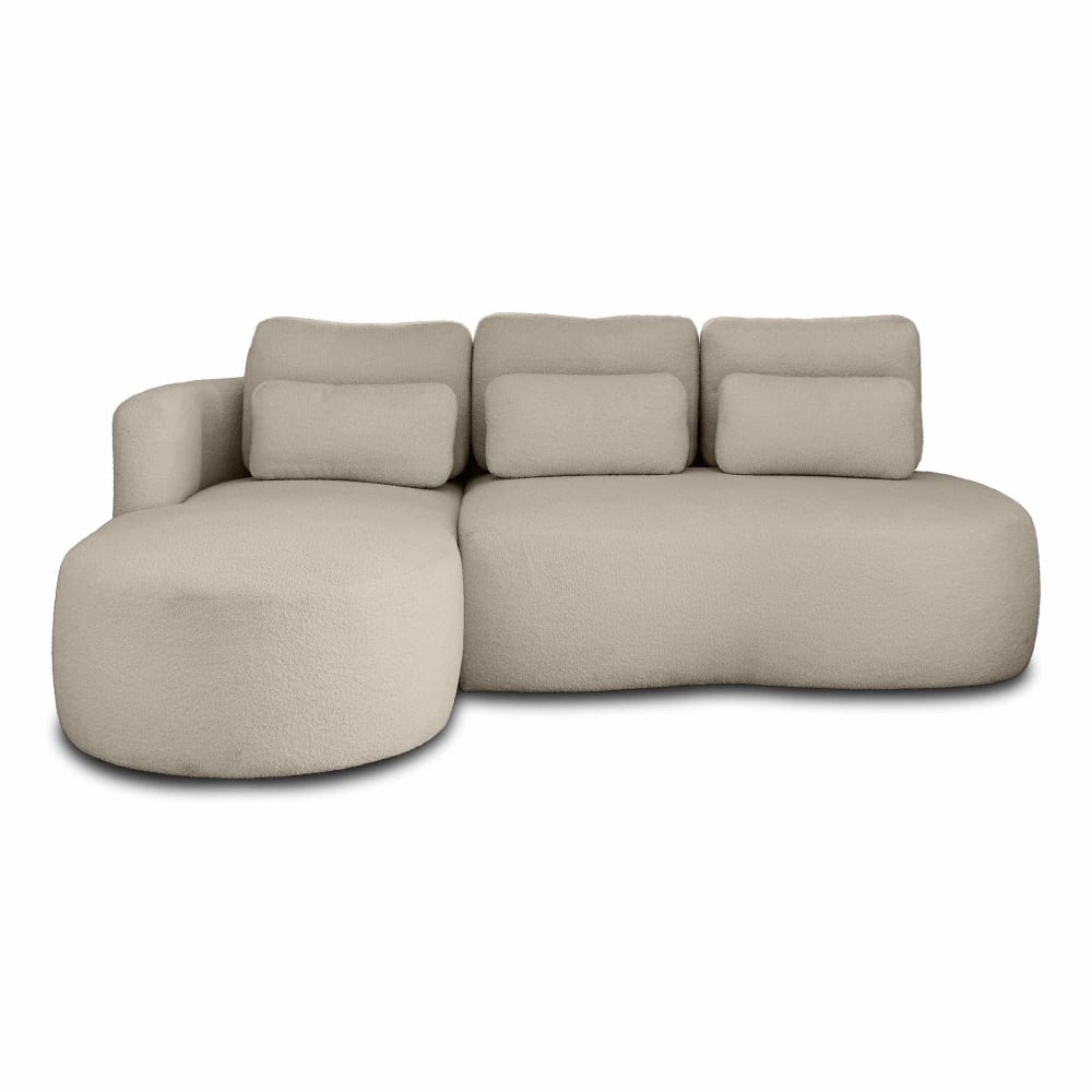 Canapé d'angle gauche convertible 4 places en tissu bouclette taupe