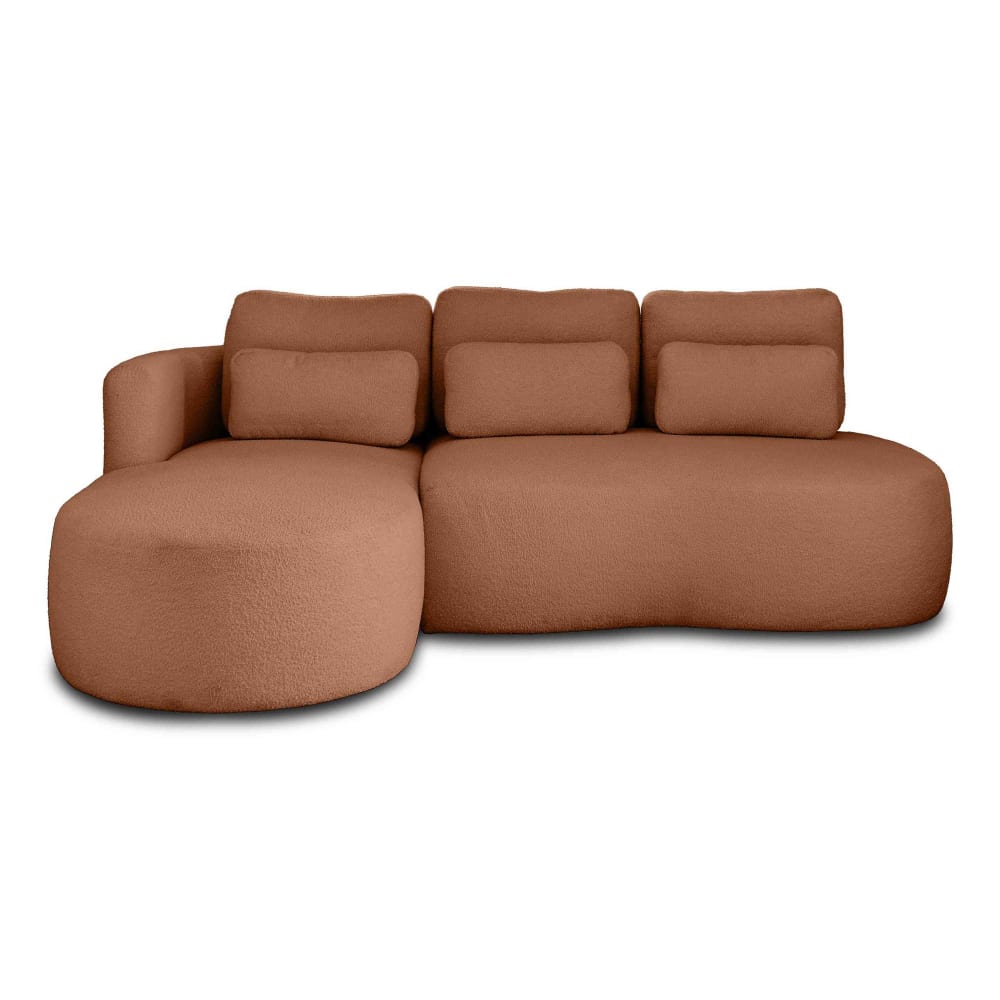 Canapé d'angle gauche convertible 4 places en tissu bouclette rouille