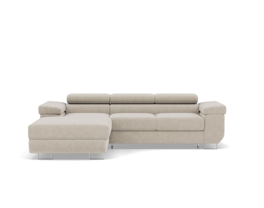 Canapé d'angle gauche convertible 6 places en velours côtelé beige