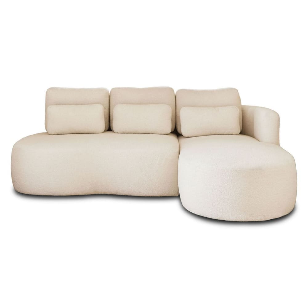 Canapé d'angle droit convertible 4 places en tissu bouclette beige