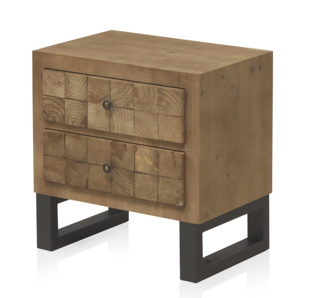 Table de chevet plaquée sapin 2 tiroirs