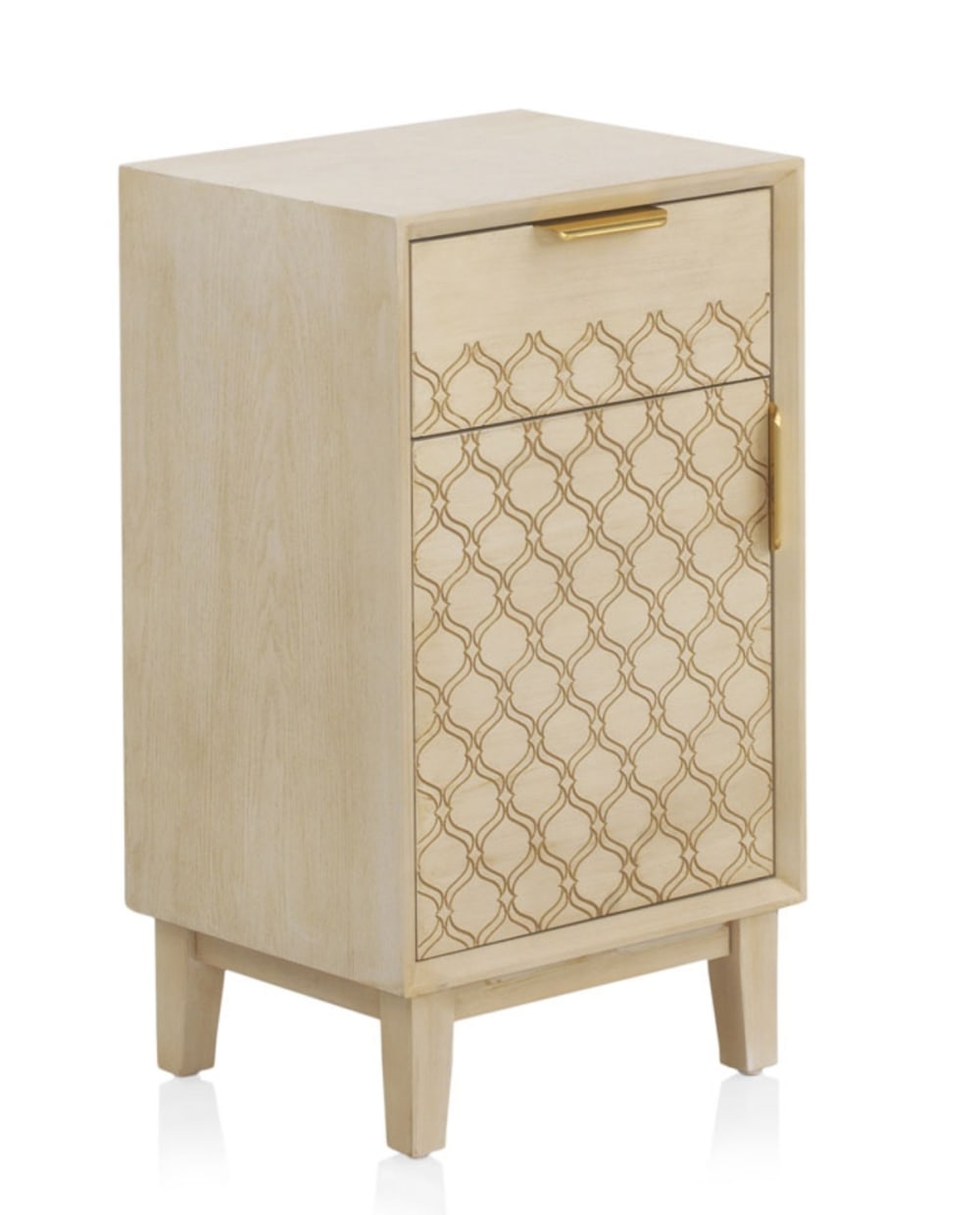 GEESE HOME Nachttisch 1 Schublade und 1 Tür Eichenholzfurnier, in Beige Beige Spanplatte