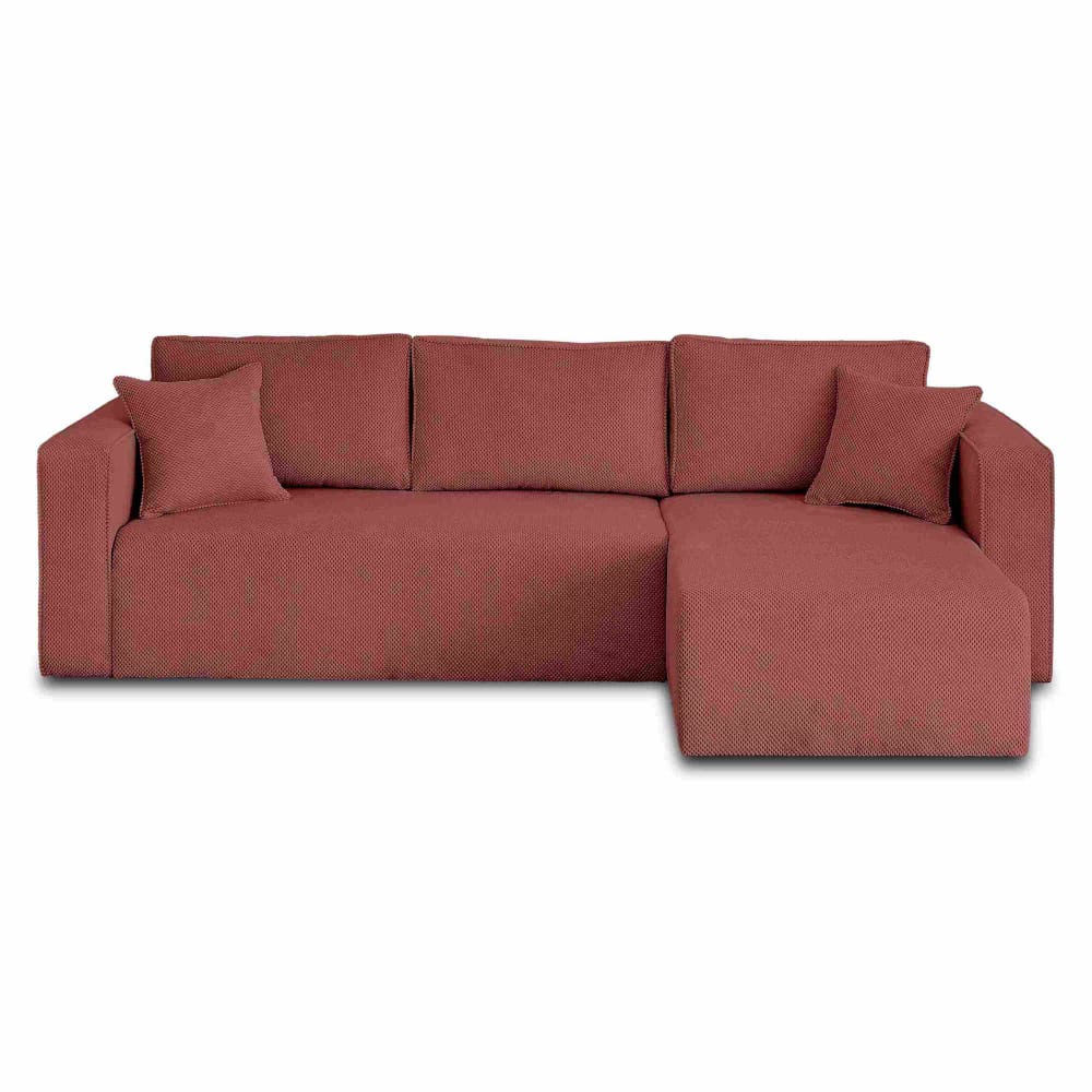 Canapé d'angle réversible convertible 4 places en velours texturé rose