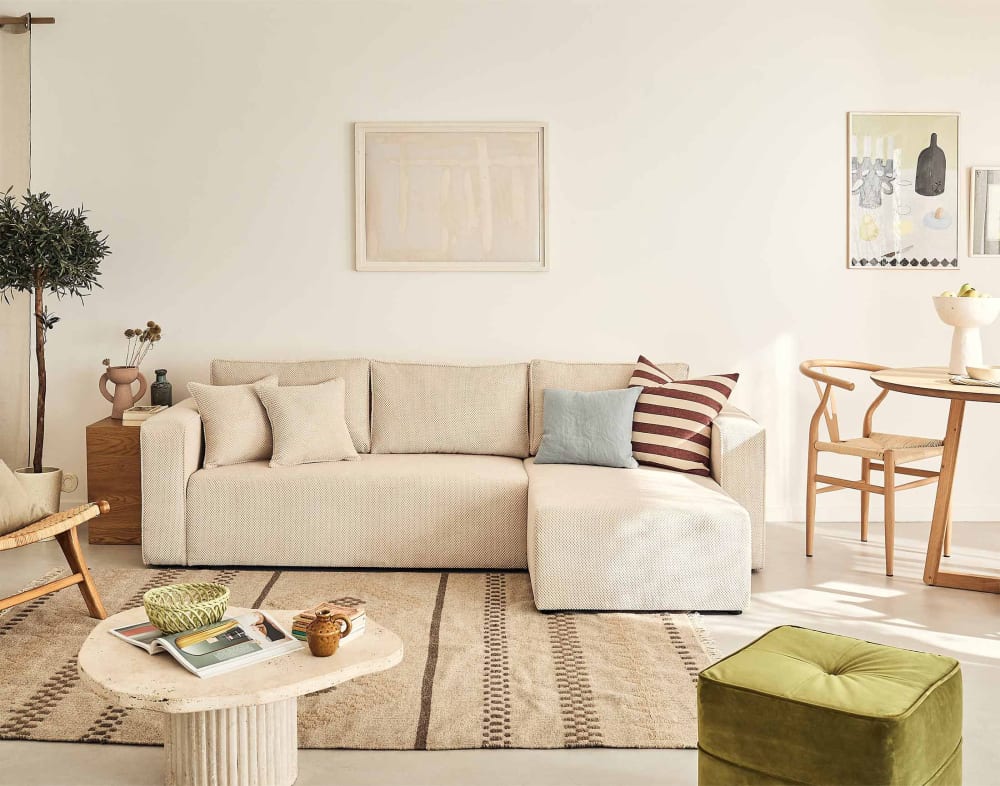 Canapé d'angle réversible convertible 4 places en velours texturé - Maisons du Monde