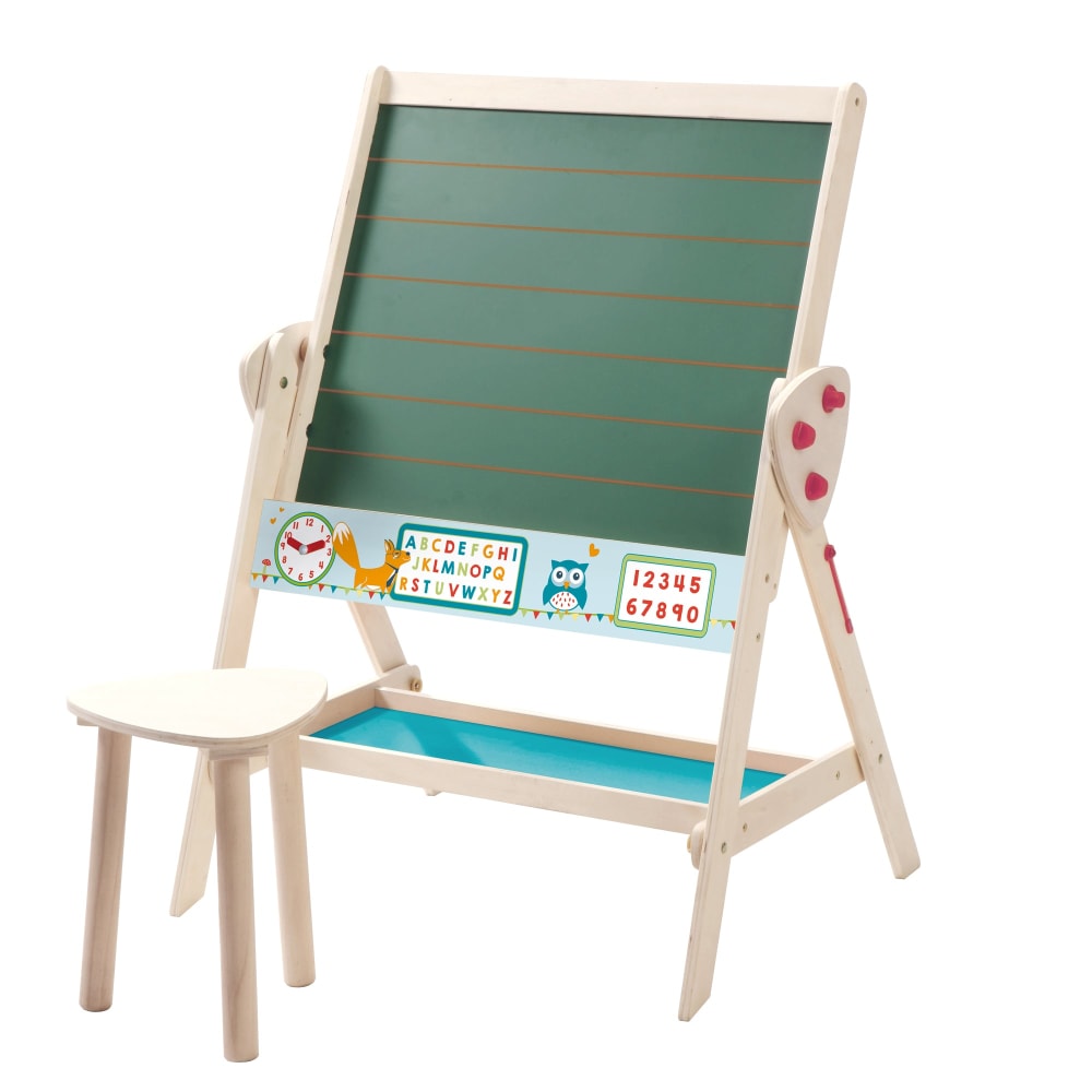 Tableau et tabouret enfant double face craie et aimant en bois