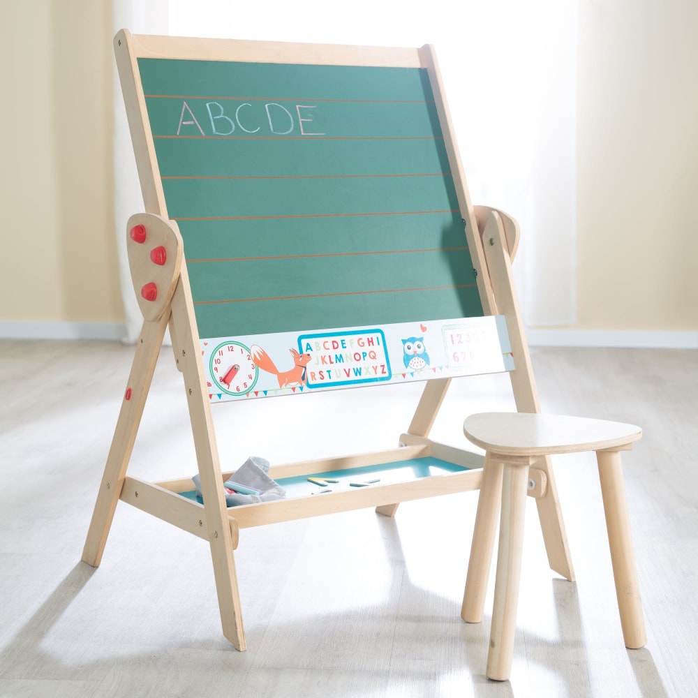 Standtafel für Kinder, drehbar, liniert & magnetisch, Hocker -
