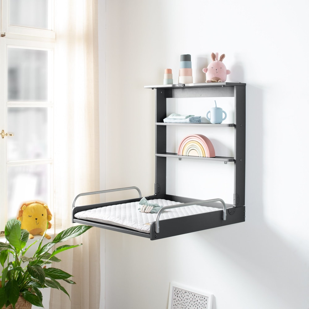 Wandwickelregal klappbar inkl. Wickelauflage - Anthrazit -