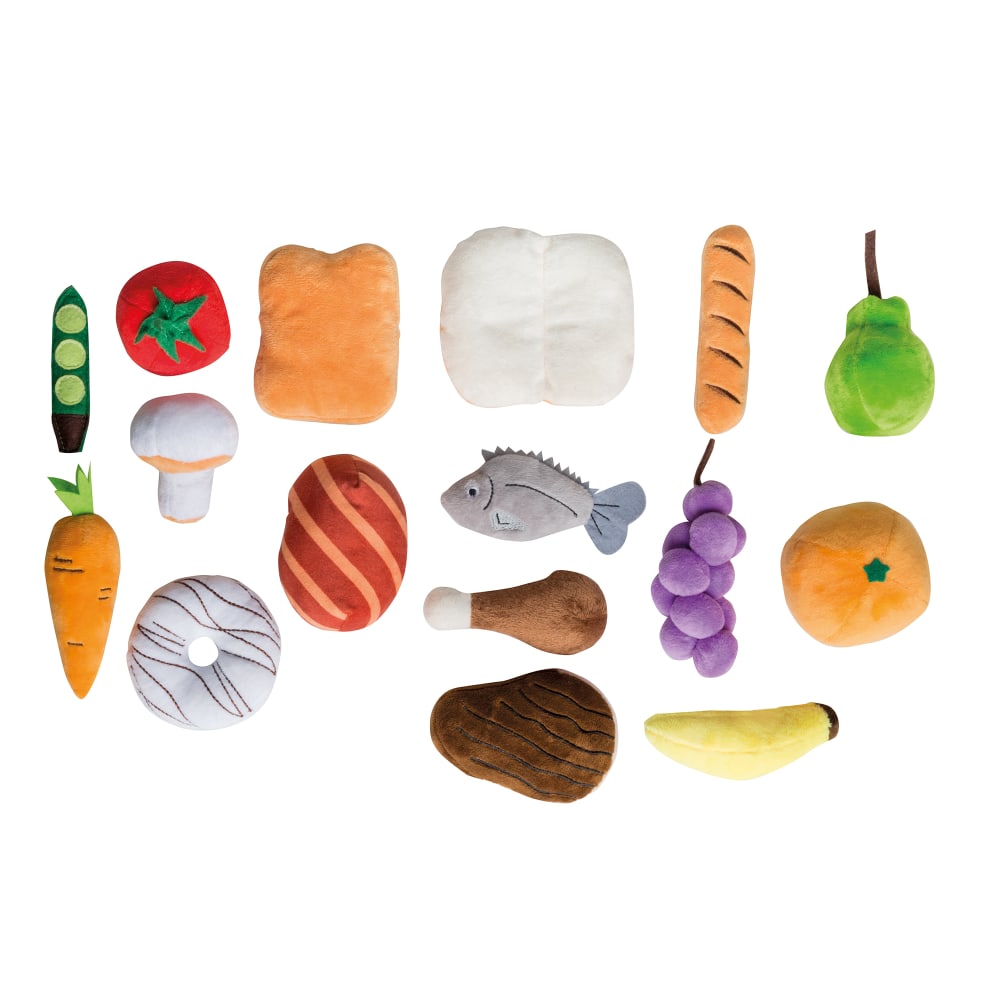 Set d'aliments en peluche pour marché et 4 cagettes en bois (Roba) - Image 1