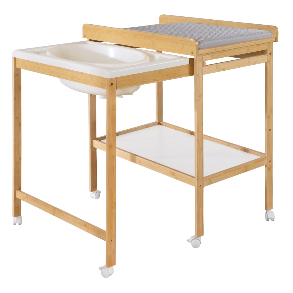 Table à langer avec baignoire et matelas gris en bois bicolore