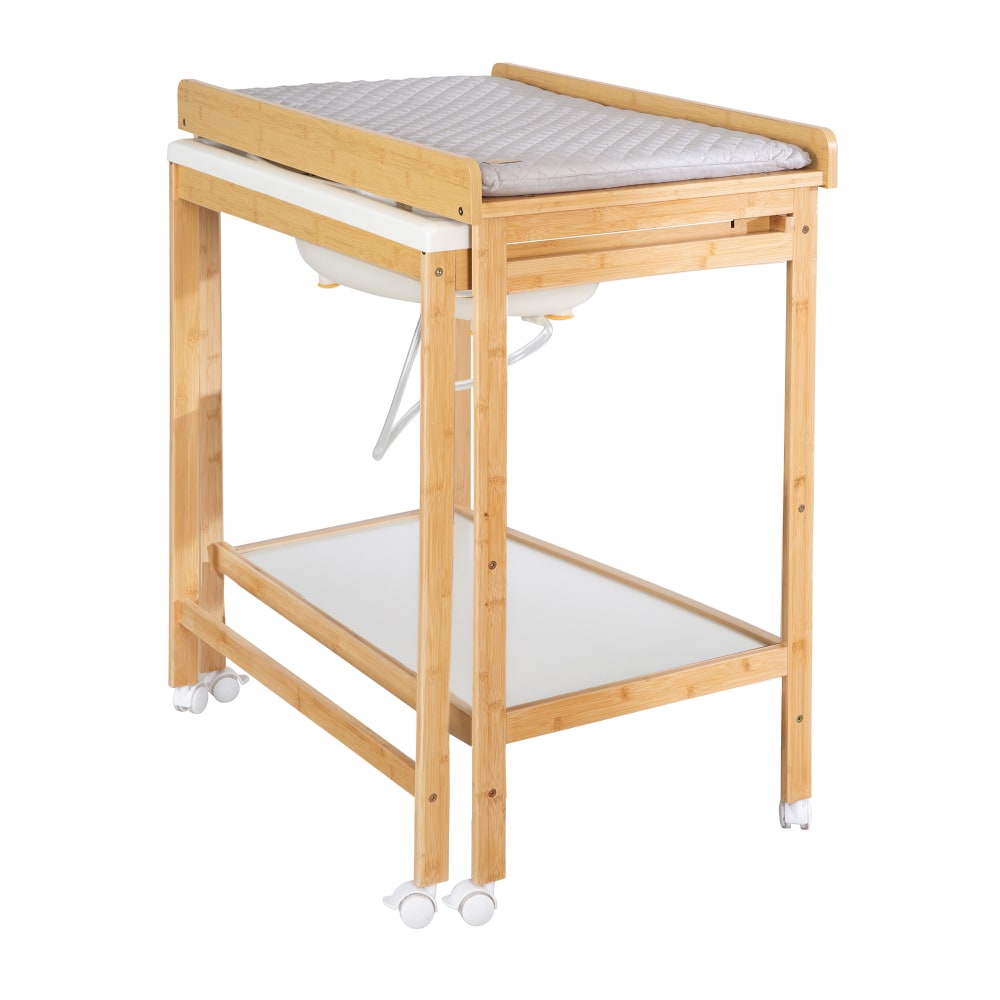 Table à langer avec baignoire et matelas gris en bois bicolore - image 3