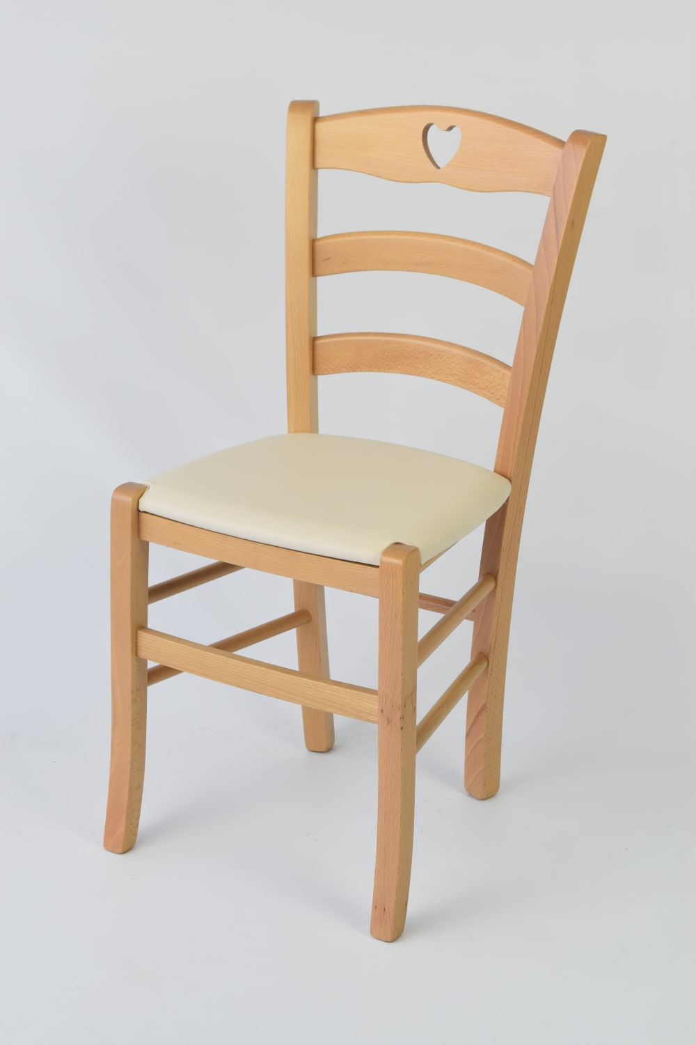 Stuhl aus Buchenholz mit Kunstleder-Sitz, Naturfarben und Beige -
