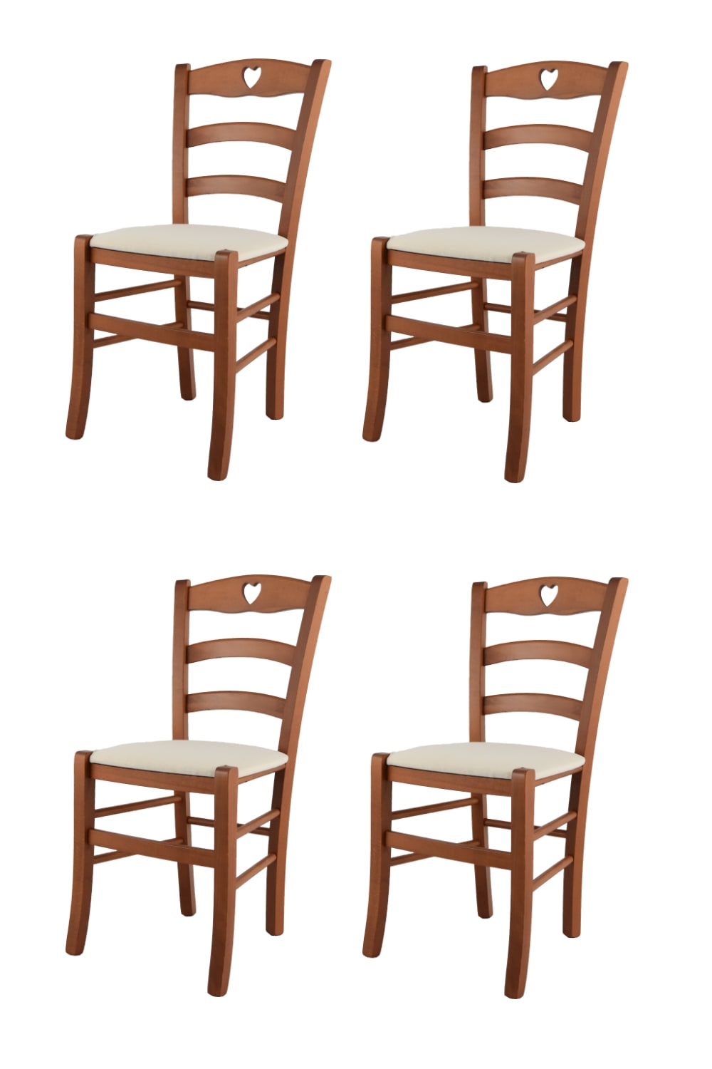 T M C S 4er Set Stühle aus Buchenholz mit Stoff-Sitz, Kirschbraun und Beige style landhaus - -