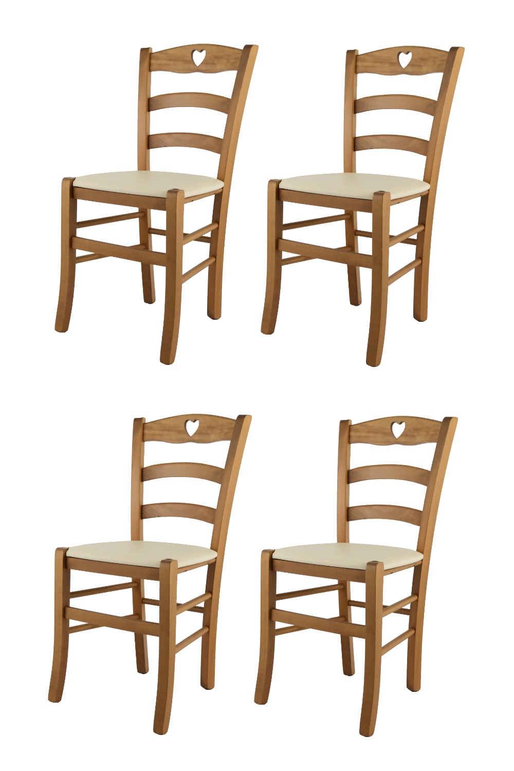 T M C S 4er Set Stühle aus Buchenholz mit Kunstleder-Sitz, Braun und Beige style landhaus Braun