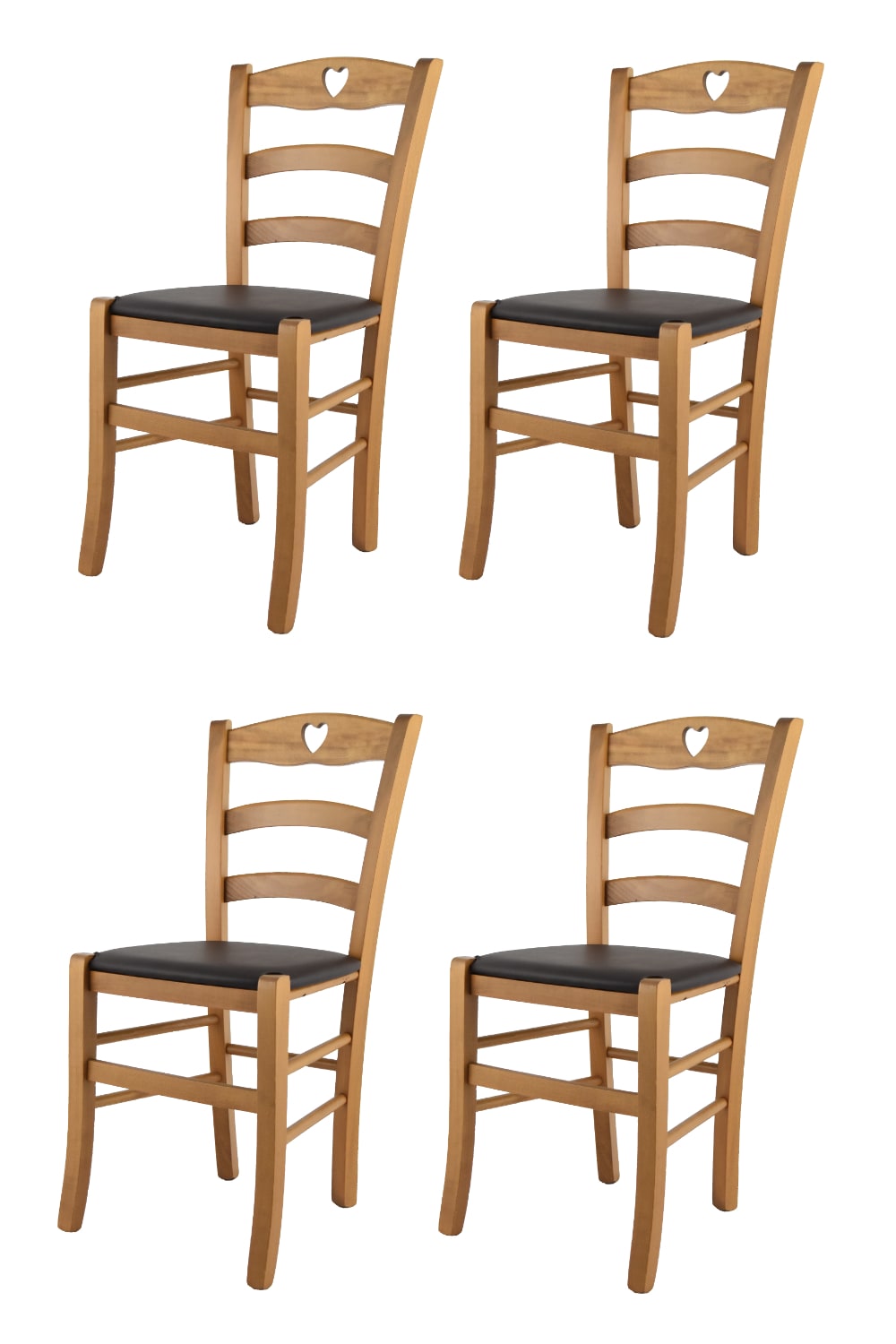 T M C S 4er Set Stühle aus Buchenholz mit Kunstleder-Sitz, Eiche und Braun style landhaus Braun