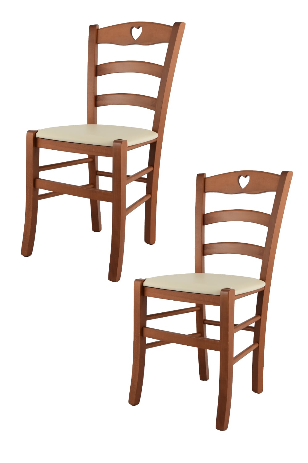 T M C S 2er Set Stühle aus Buchenholz mit Kunstleder-Sitz, Kirsch und Beige style landhaus Braun