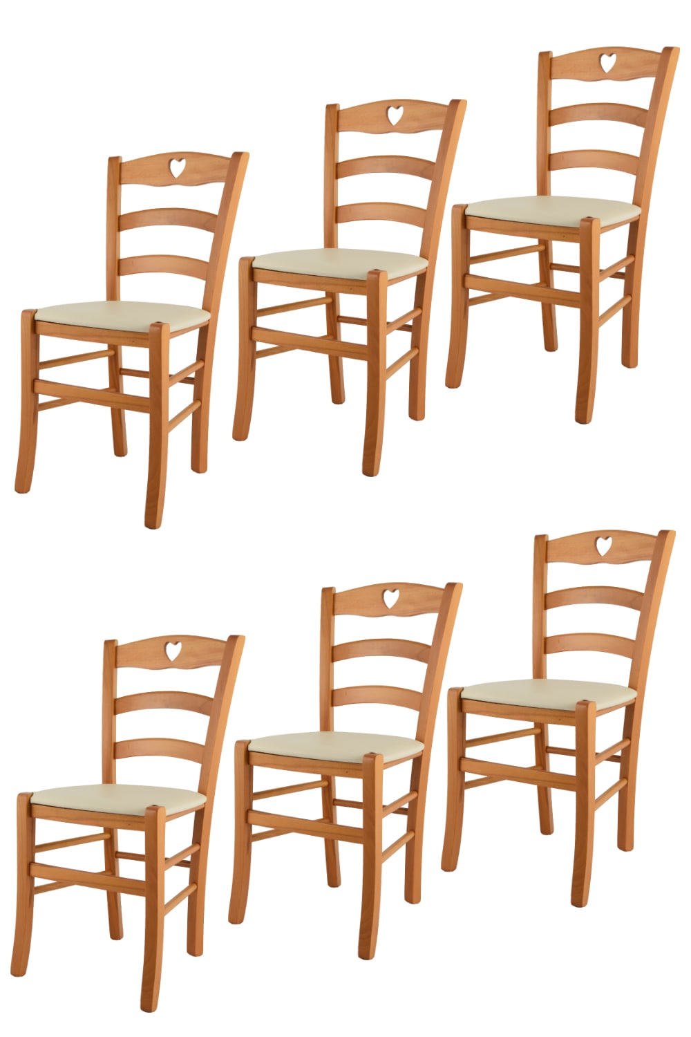 T M C S 6er Set Stühle aus Bucheholz mit Kunstleder-Sitz, Honig und Beige style landhaus Braun