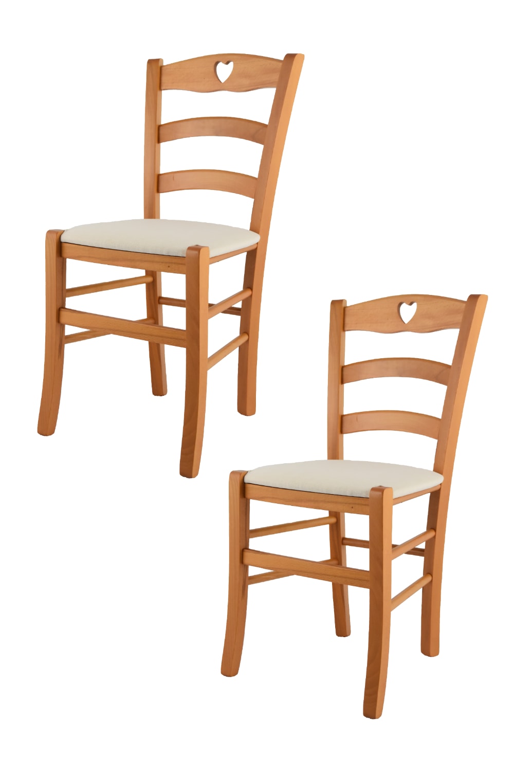T M C S 2er Set Stühle aus Buchenholz mit Stoff-Sitz, Honigfarbe und Beige style landhaus Braun