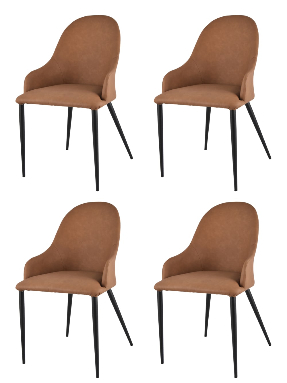 T M C S 4er Set Stühle aus Stahl, Kunstlederbezug, Mattschwarz/Braun style modern Braun Pvc - Polyvinlychlorid