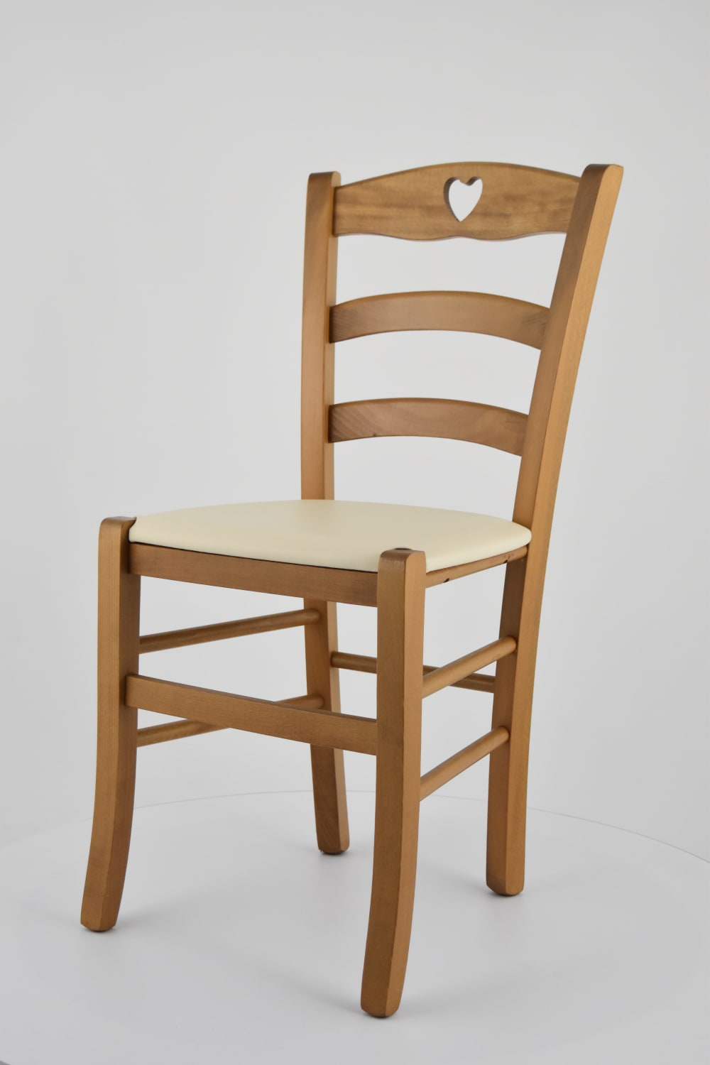 Stuhl aus Buchenholz mit Kunstleder-Sitz, Eichenbraun und Beige -