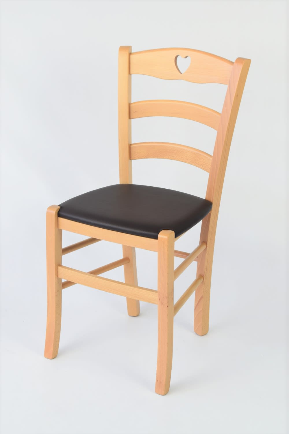Stuhl aus Buchenholz mit Kunstleder-Sitz, Naturfarben und Braun -