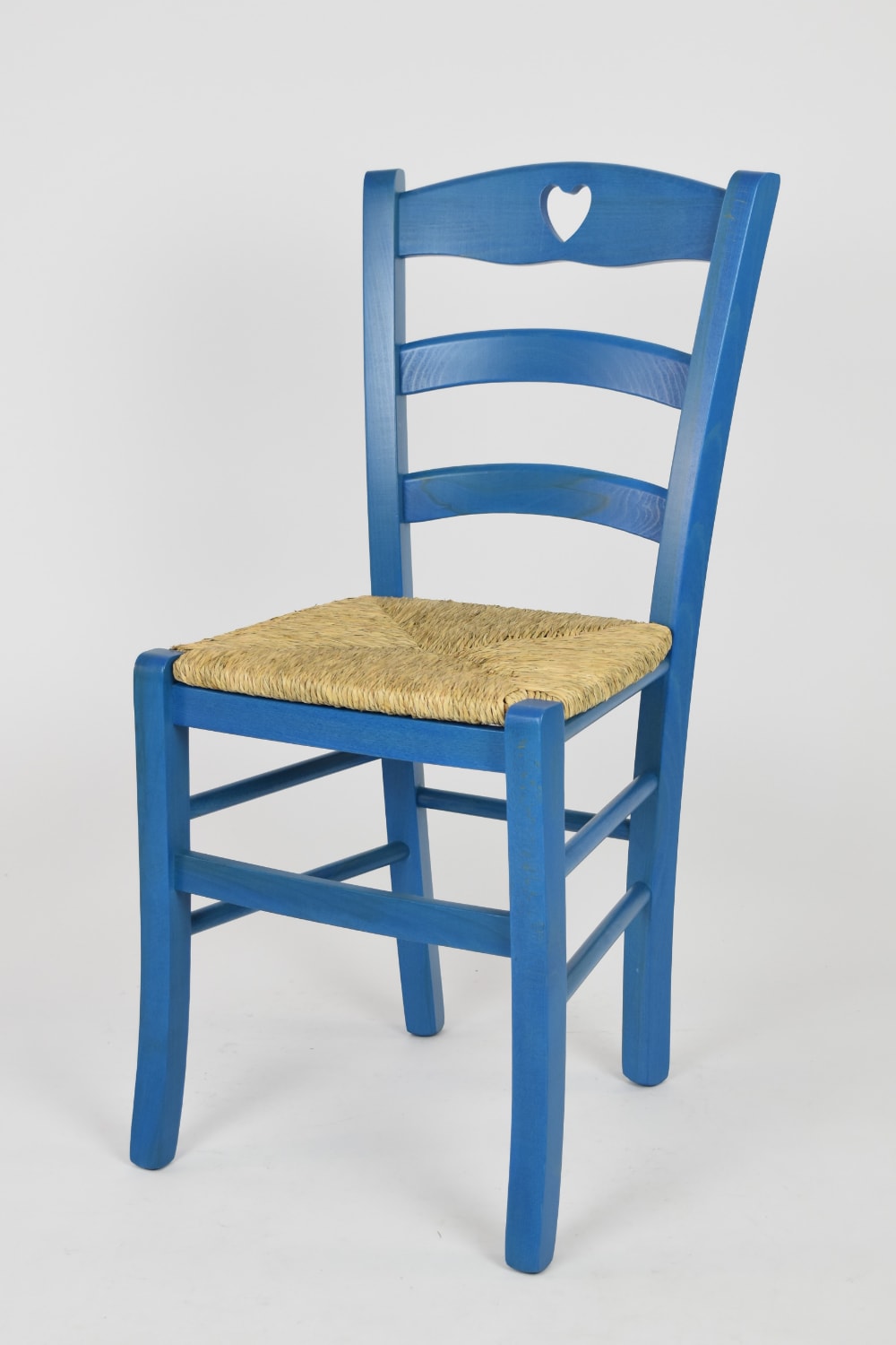 Stuhl aus Buchenholz mit Strohsitz, Anilinfarbe Blau - Maisons Du