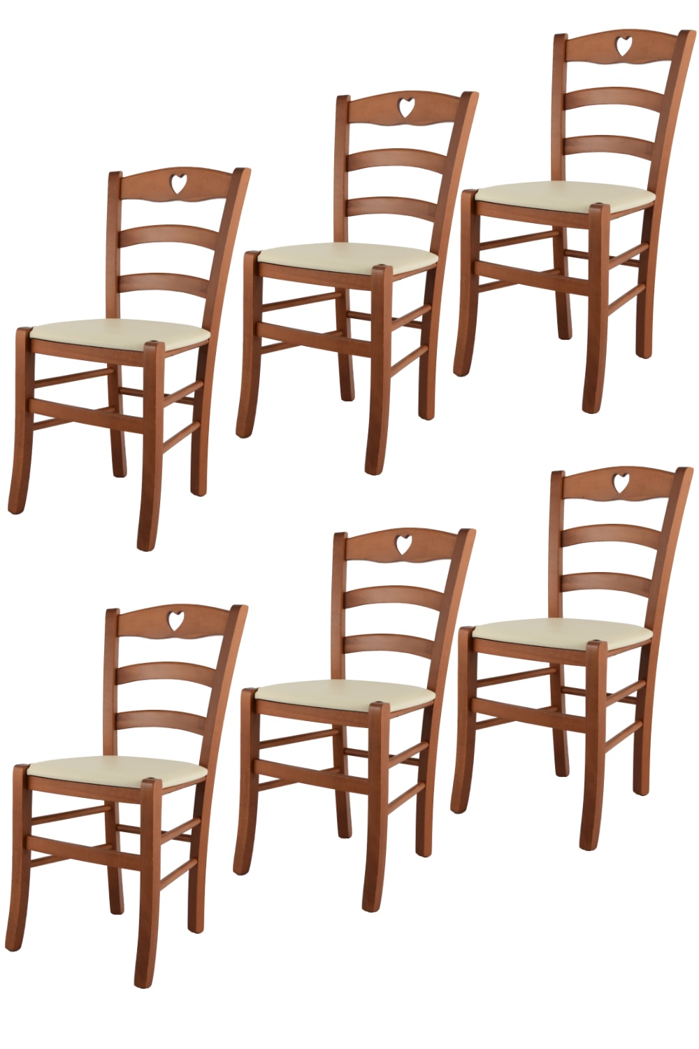 T M C S 6er Set Stühle aus Buchenholz mit Kunstleder-Sitz, Kirsch und Beige style landhaus Braun