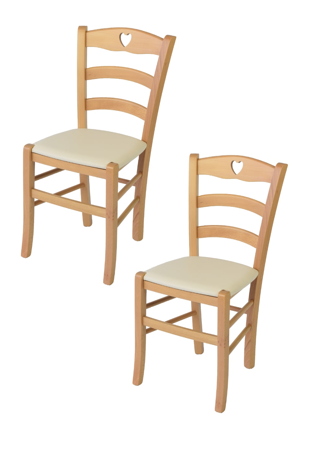 T M C S 2er Set Stühle aus Buchenholz mit Kunstleder-Sitz, Natur und Beige style landhaus Braun