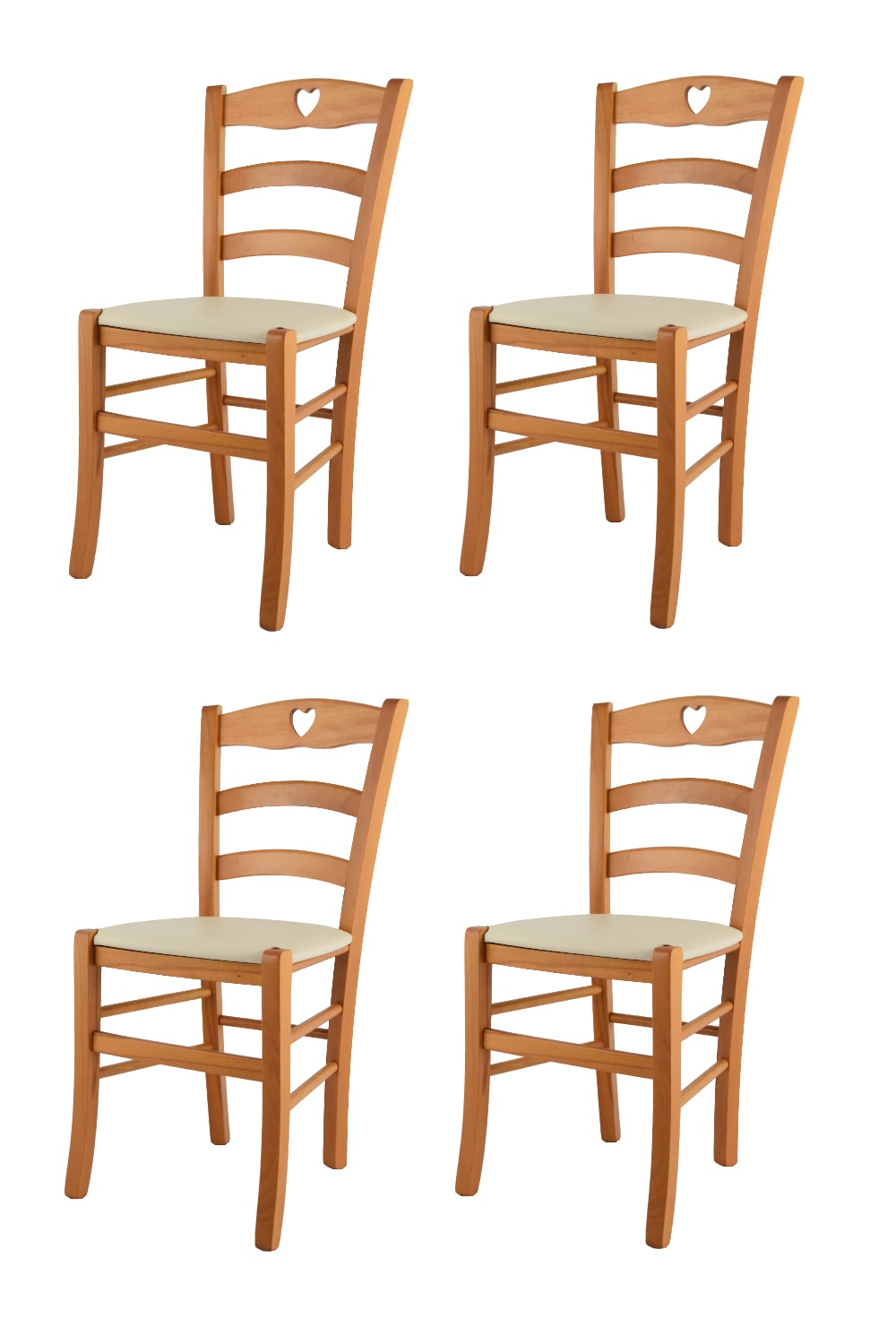 T M C S 4er Set Stühle aus Bucheholz mit Kunstleder-Sitz, Honig und Beige style landhaus Braun