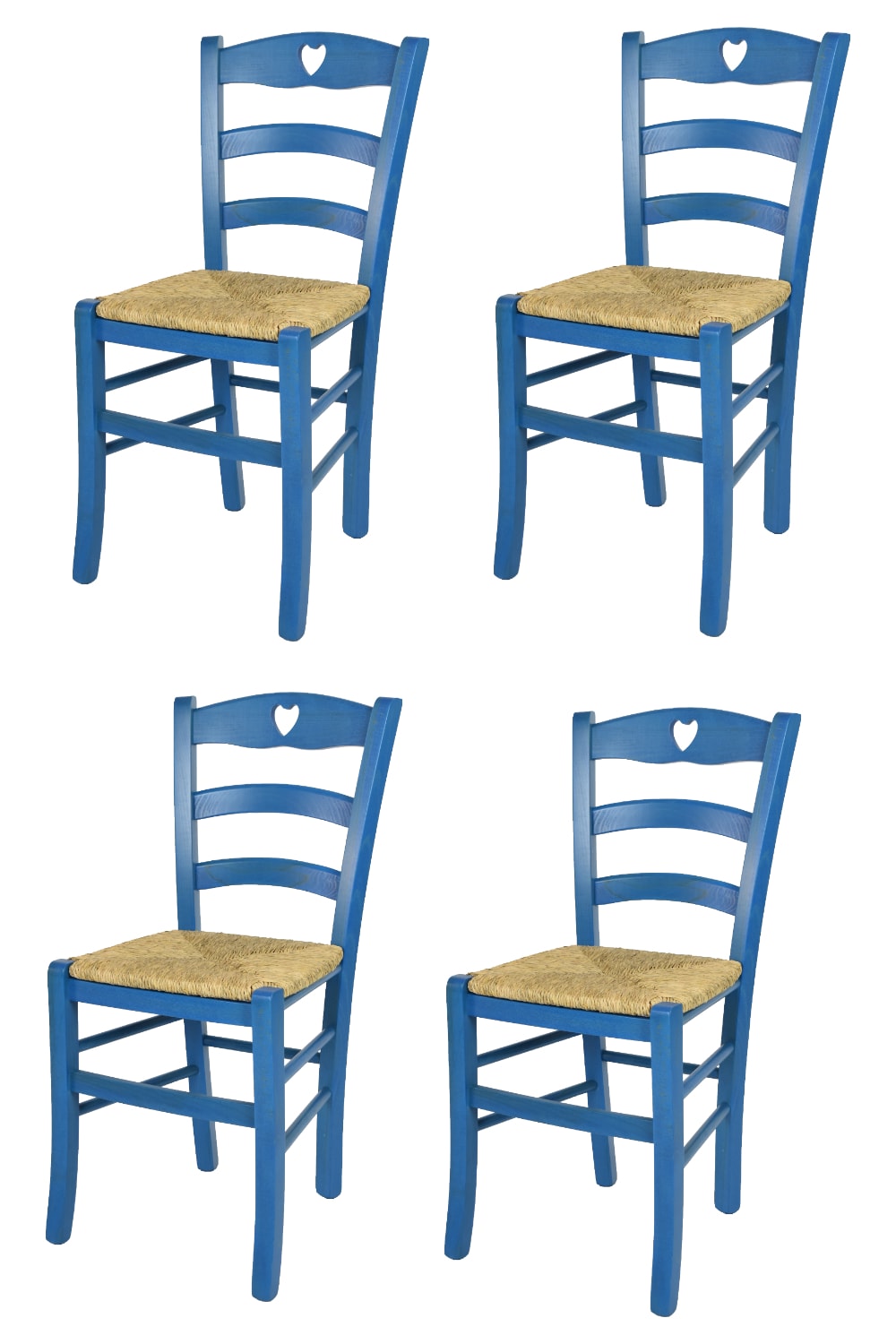 T M C S 4er Set Stühle aus Buchenholz mit Strohsitz, Anilinfarbe Blau style landhaus Blau
