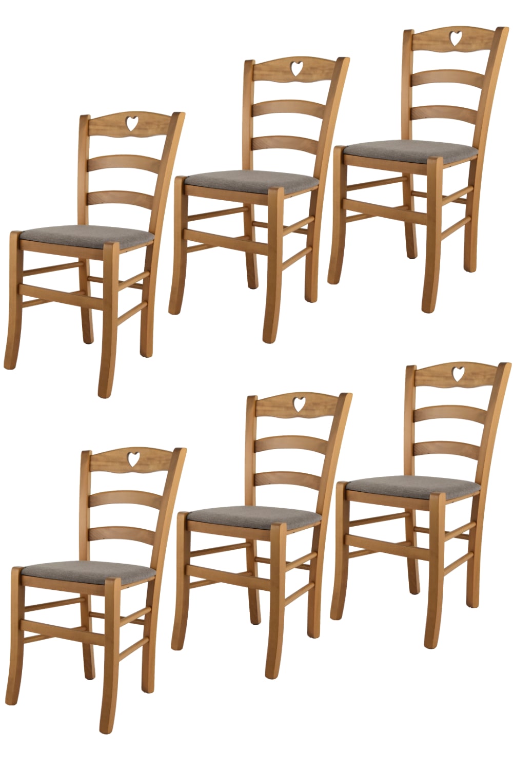 T M C S 6er Set Stühle aus Buchenholz mit Stoff-Sitz, Eichenbraun und Braun style landhaus - -