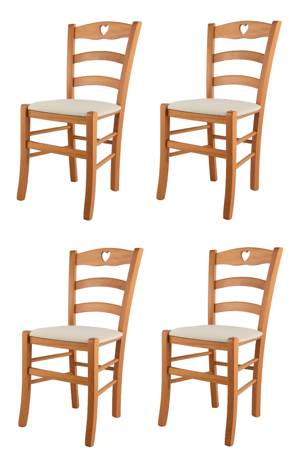 T M C S 4er Set Stühle aus Buchenholz mit Stoff-Sitz, Honigfarbe und Beige style landhaus Braun