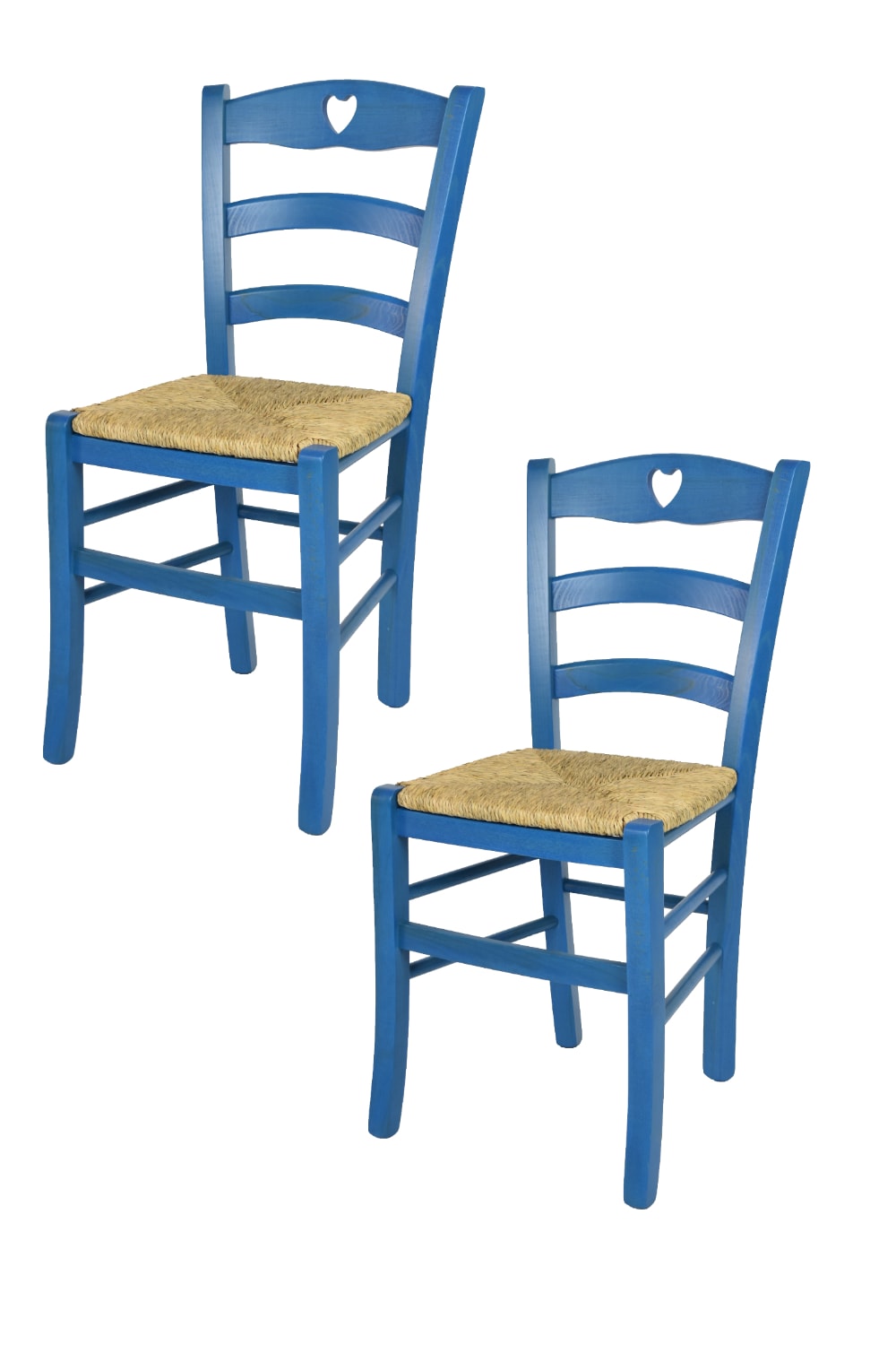 T M C S 2er Set Stühle aus Buchenholz mit Strohsitz, Anilinfarbe Blau style landhaus Blau