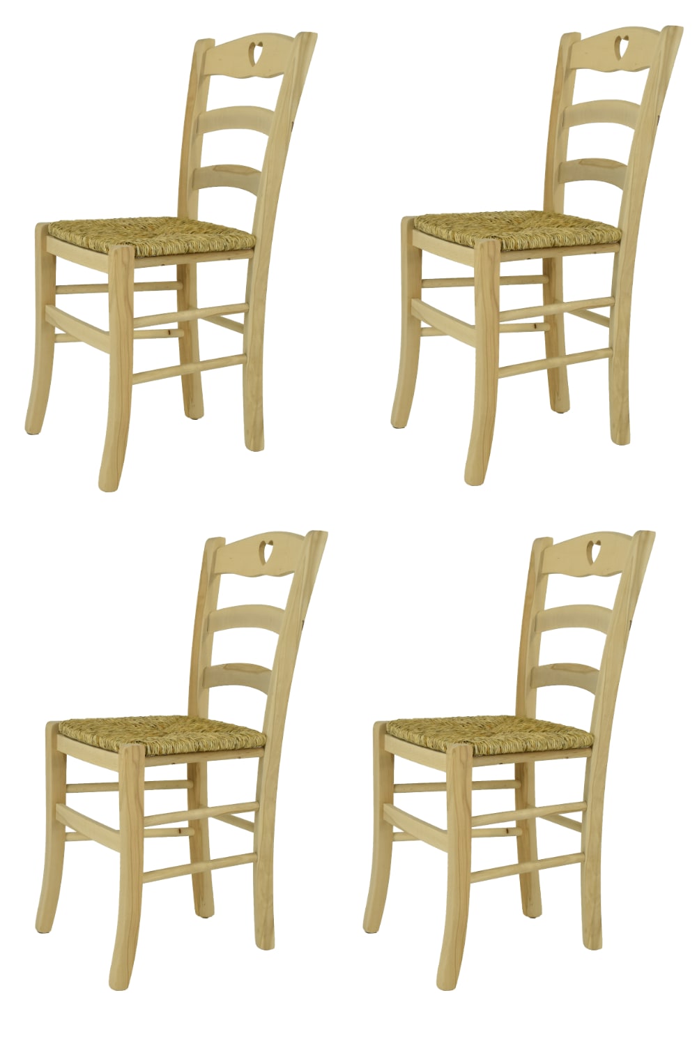 T M C S 4er Set Stühle aus Buchenholz mit Strohsitz, unbehandelt style landhaus Braun Naturfasern