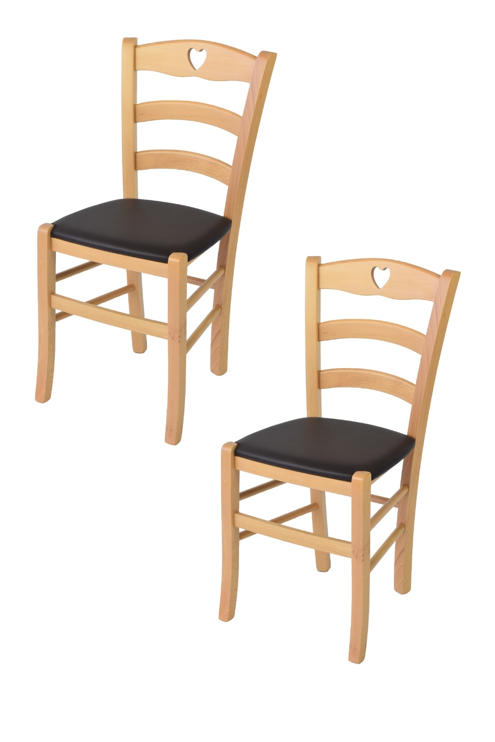 T M C S 2er Set Stühle aus Buchenholz mit Kunstleder-Sitz, Natur und Braun style landhaus Braun