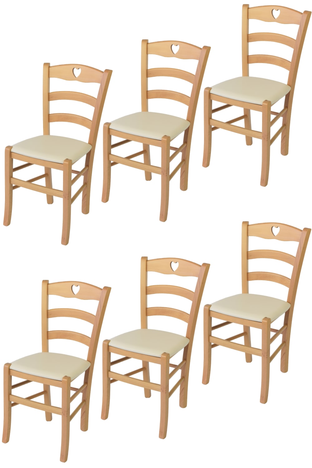 T M C S 6er Set Stühle aus Buchenholz mit Kunstleder-Sitz, Natur und Beige style landhaus Braun