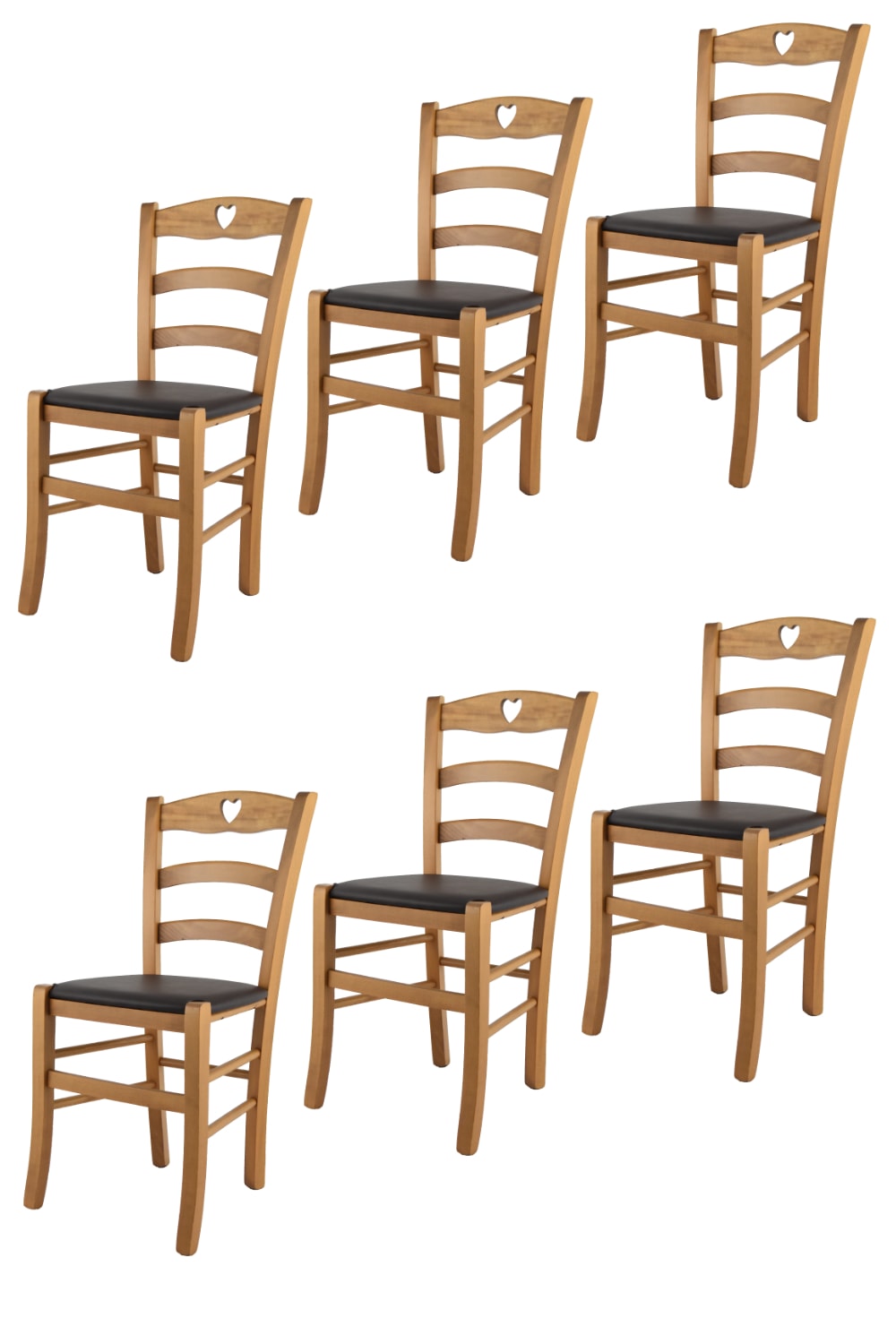 T M C S 6er Set Stühle aus Buchenholz mit Kunstleder-Sitz, Eiche und Braun style landhaus Braun