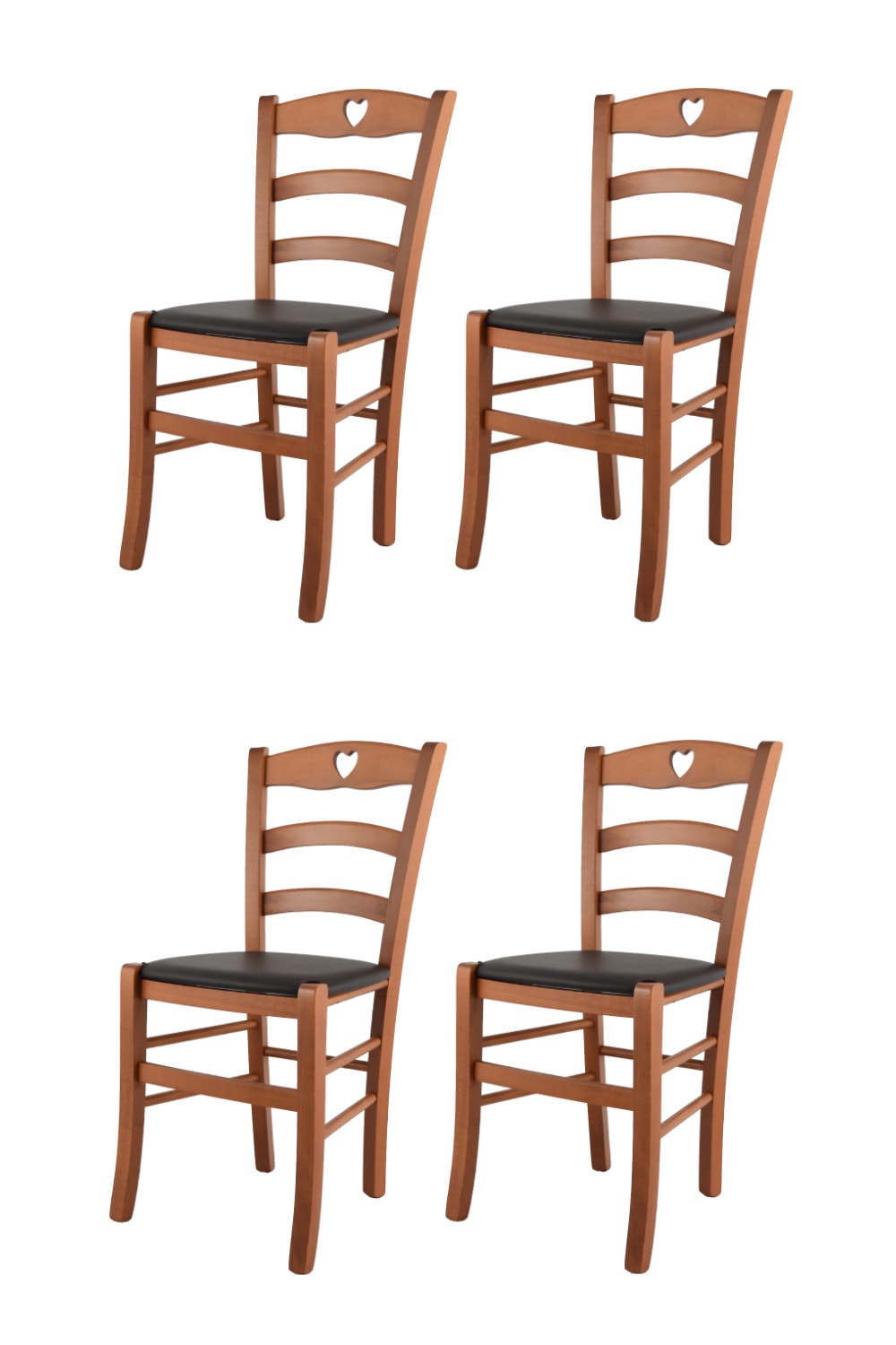 T M C S 4er Set Stühle aus Buchenholz mit Kunstleder-Sitz, Kirsch und Braun style landhaus Braun