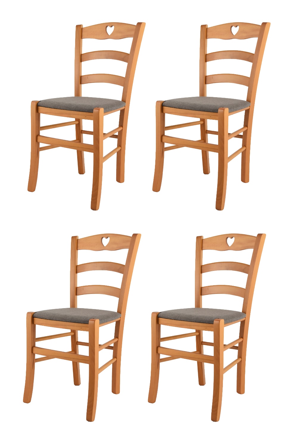 T M C S 4er Set Stühle aus Buchenholz mit Stoff-Sitz, Honigfarbe und Braun style landhaus Braun
