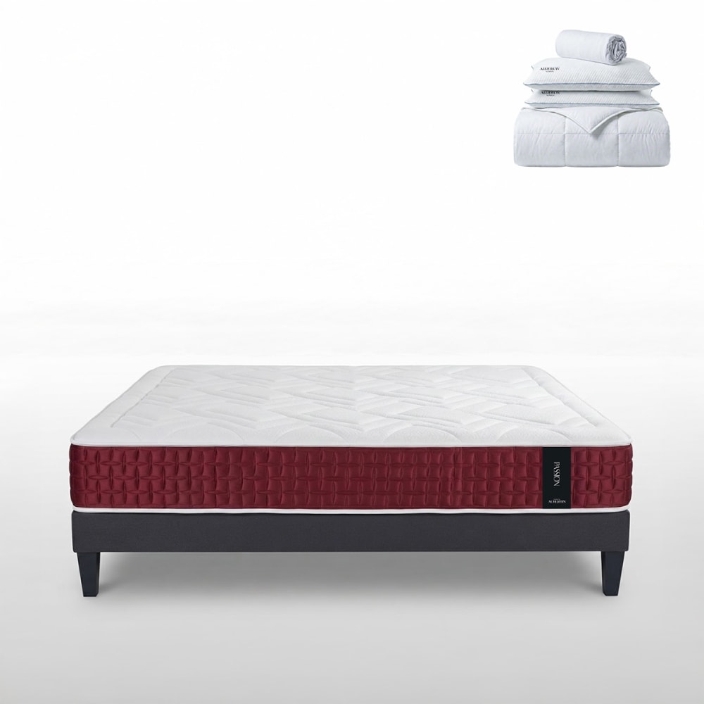Prêt à dormir matelas ressorts mémoire h32 sommier gris 140x200
