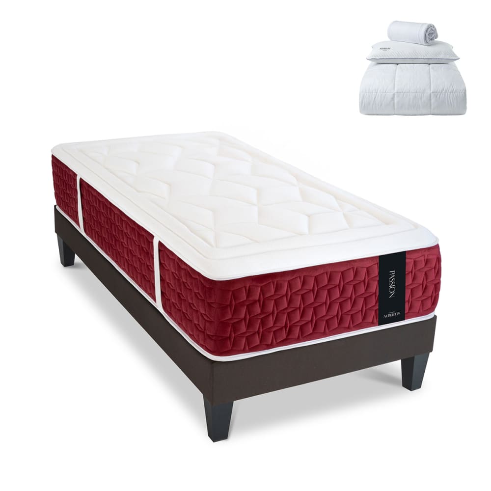 Maison Aubertin Prêt à dormir matelas ressorts mémoire h32 sommier gris 90x200 style classique chic Blanc Tissu